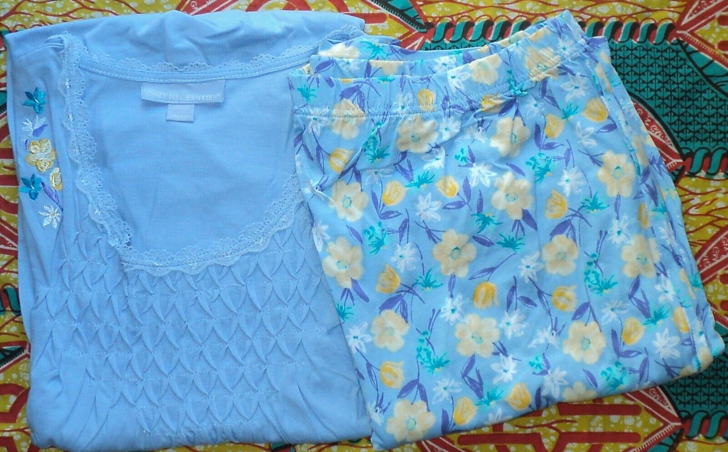 Only Necessities Plus Size Sky Blue Tulip Smocked Capri Pajamas Set Size 1X