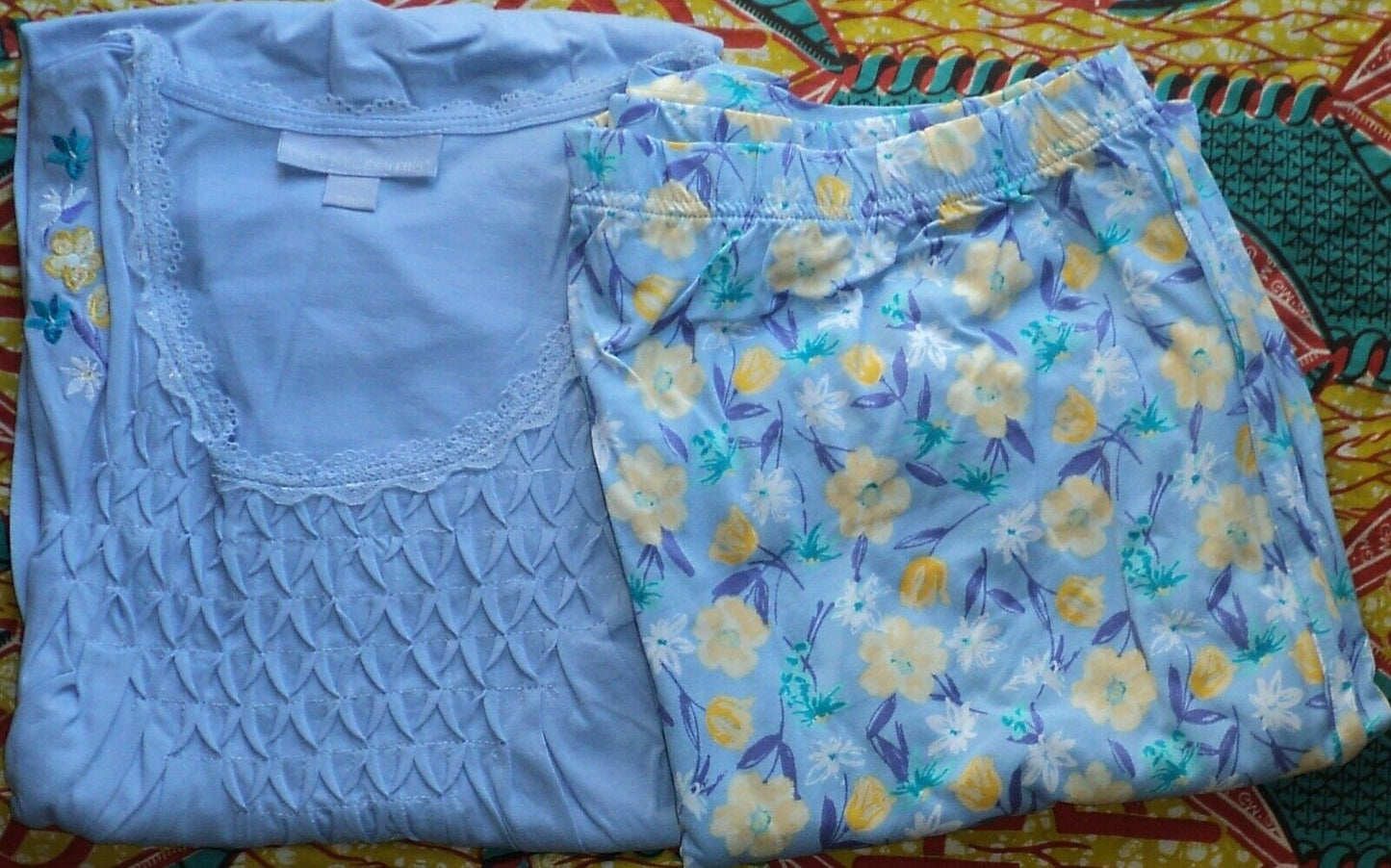 Only Necessities Plus Size Sky Blue Tulip Smocked Capri Pajamas Set Size 1X