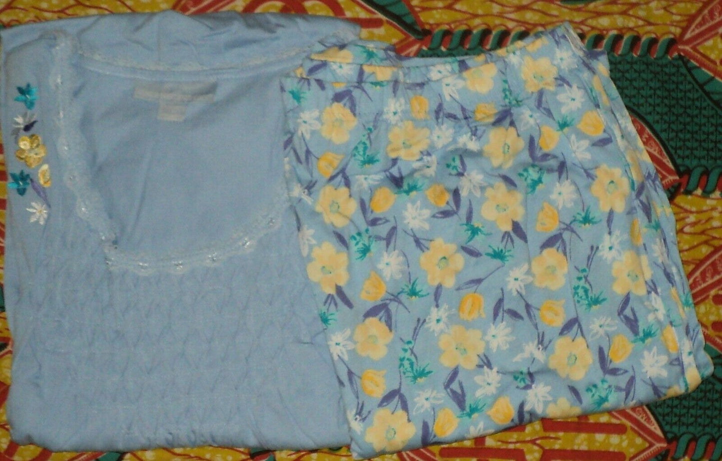 Only Necessities Plus Size Sky Blue Tulip Smocked Capri Pajamas Set Size 1X