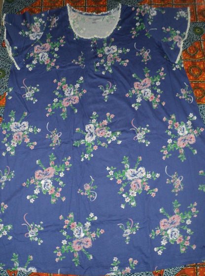 Only Necessities Plus Size Periwinkle Floral Short Pintuck Knit Nightgown Sz 3X