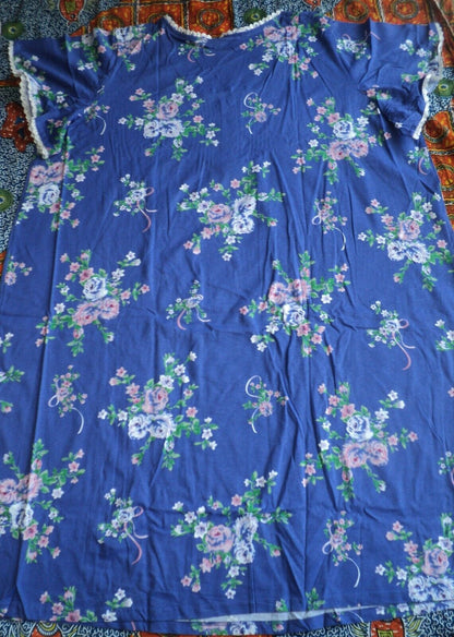 Only Necessities Plus Size Periwinkle Floral Short Pintuck Knit Nightgown Sz 3X