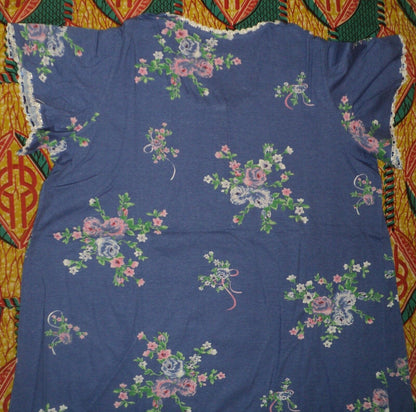 Only Necessities Plus Size Periwinkle Floral Short Pintuck Knit Nightgown Sz 3X