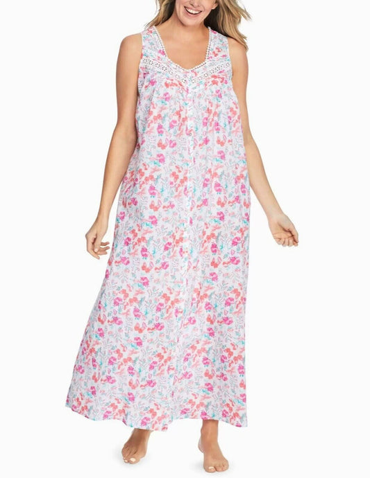 Dreams & Co. Plus Size White Wildflowers Long Sleeveless Floral Nightgown Sz 1X