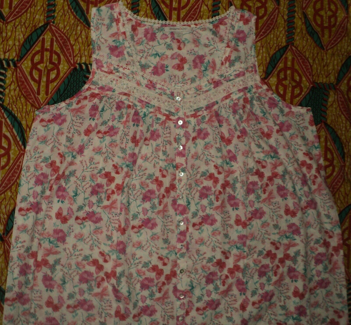 Dreams & Co. Plus Size White Wildflowers Long Sleeveless Floral Nightgown Sz 1X