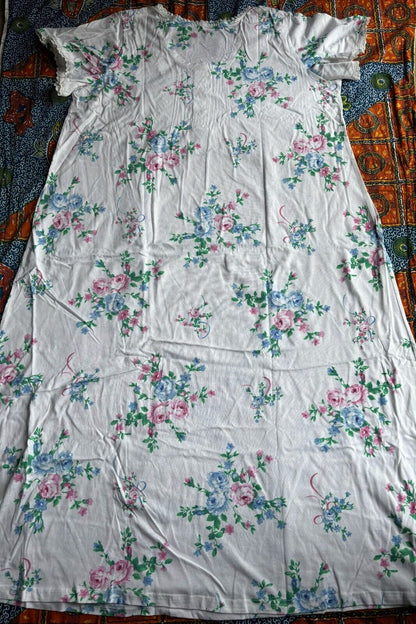 Only Necessities Plus Size  White Floral Long Pintucked Knit Nightgown Size 1X