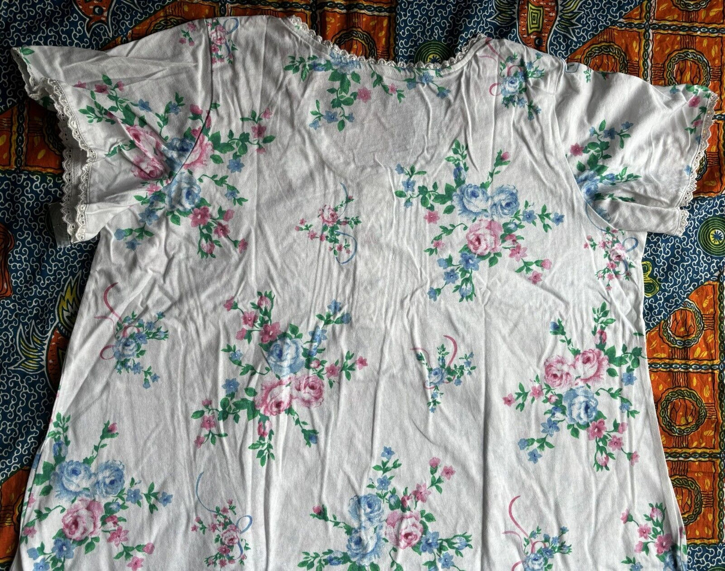 Only Necessities Plus Size  White Floral Long Pintucked Knit Nightgown Size 1X