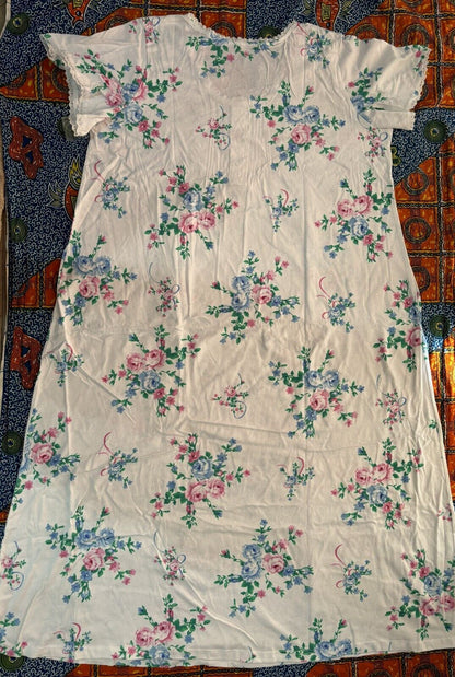 Only Necessities Plus Size  White Floral Long Pintucked Knit Nightgown Size 1X