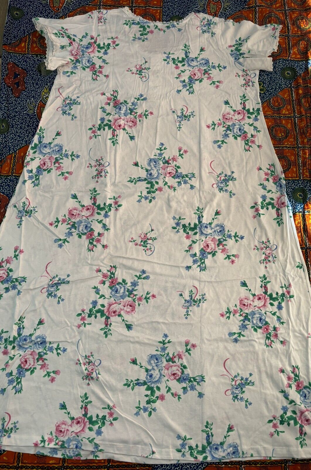 Only Necessities Plus Size  White Floral Long Pintucked Knit Nightgown Size 1X