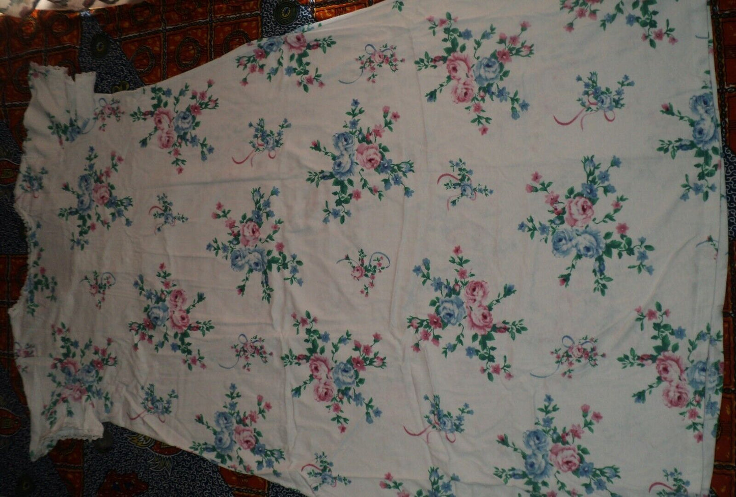 Only Necessities Plus Size  White Floral Long Pintucked Knit Nightgown Size 1X