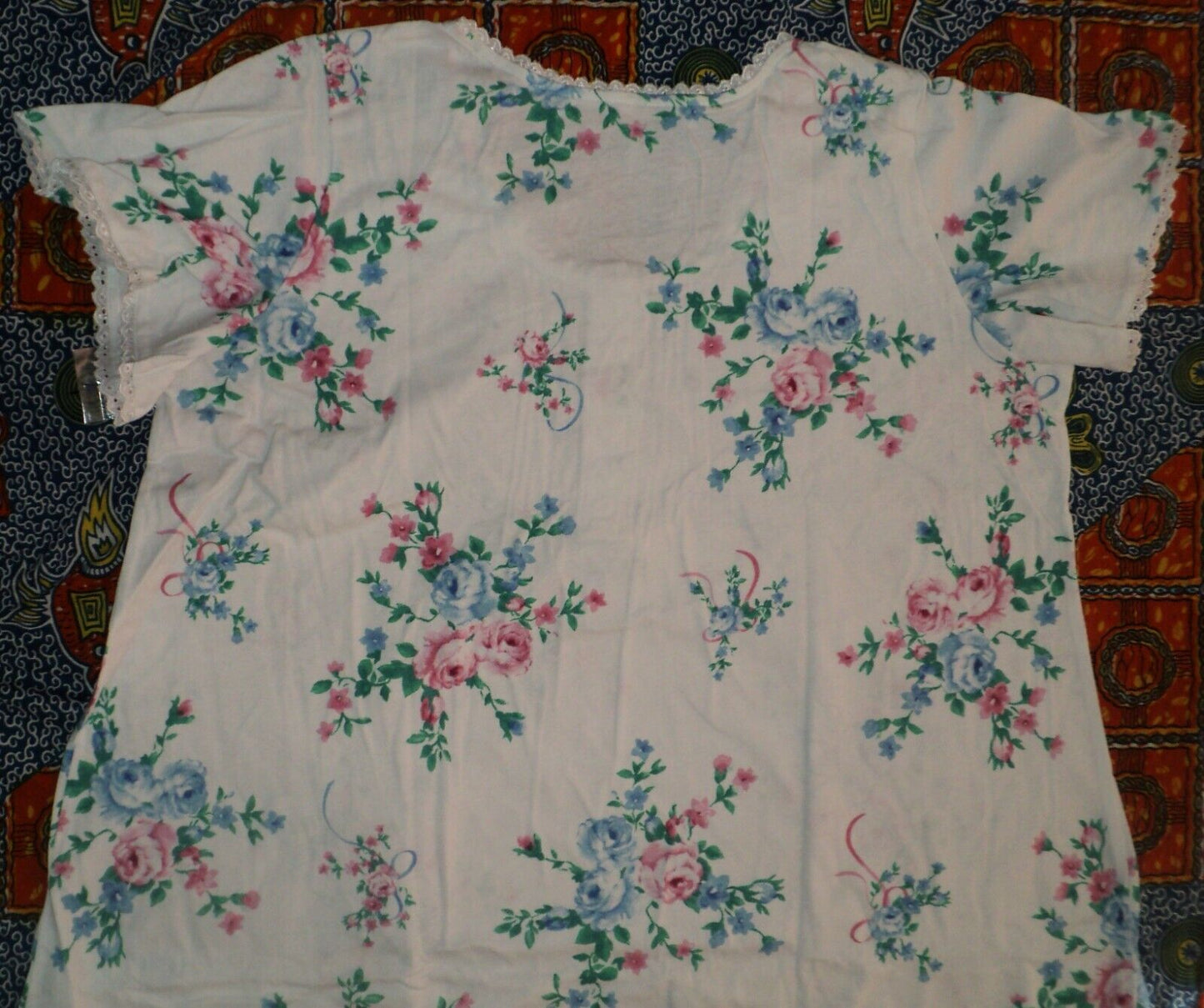 Only Necessities Plus Size  White Floral Long Pintucked Knit Nightgown Size 1X