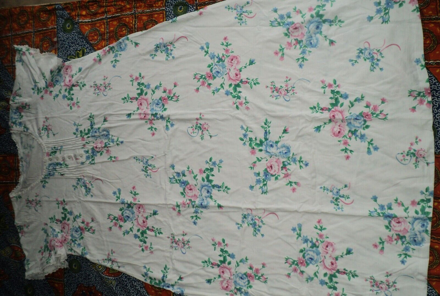 Only Necessities Plus Size  White Floral Long Pintucked Knit Nightgown Size 3X