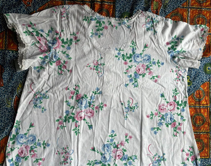 Only Necessities Plus Size  White Floral Long Pintucked Knit Nightgown Size 3X