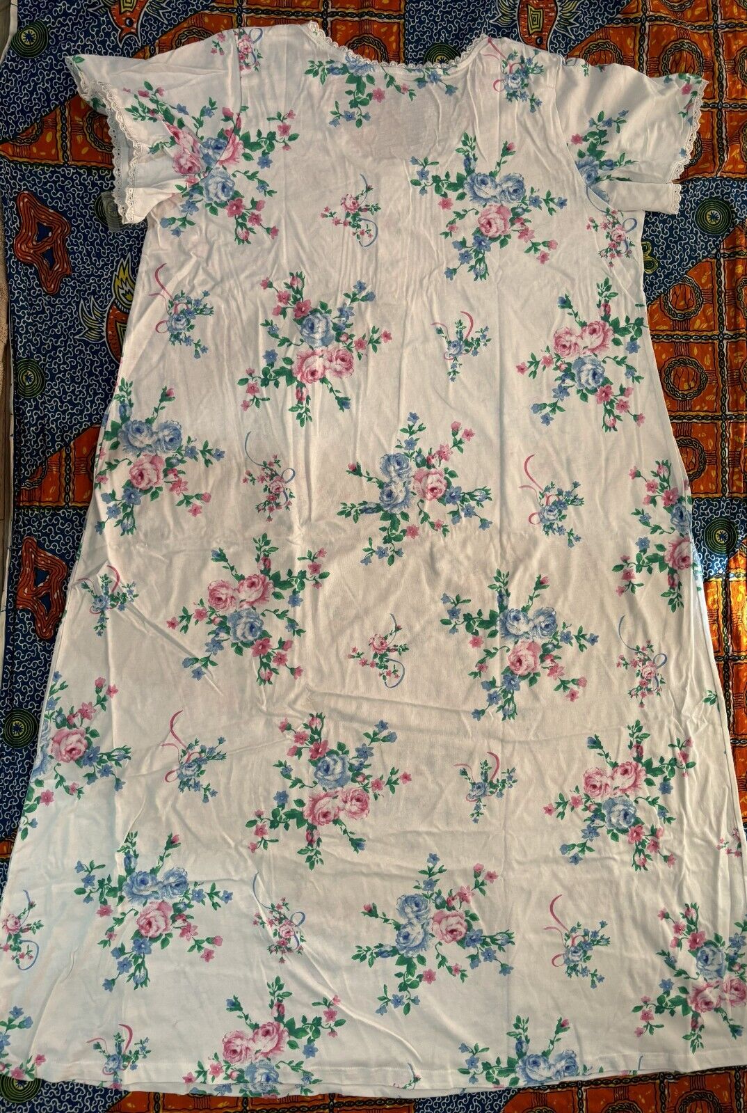 Only Necessities Plus Size  White Floral Long Pintucked Knit Nightgown Size 3X