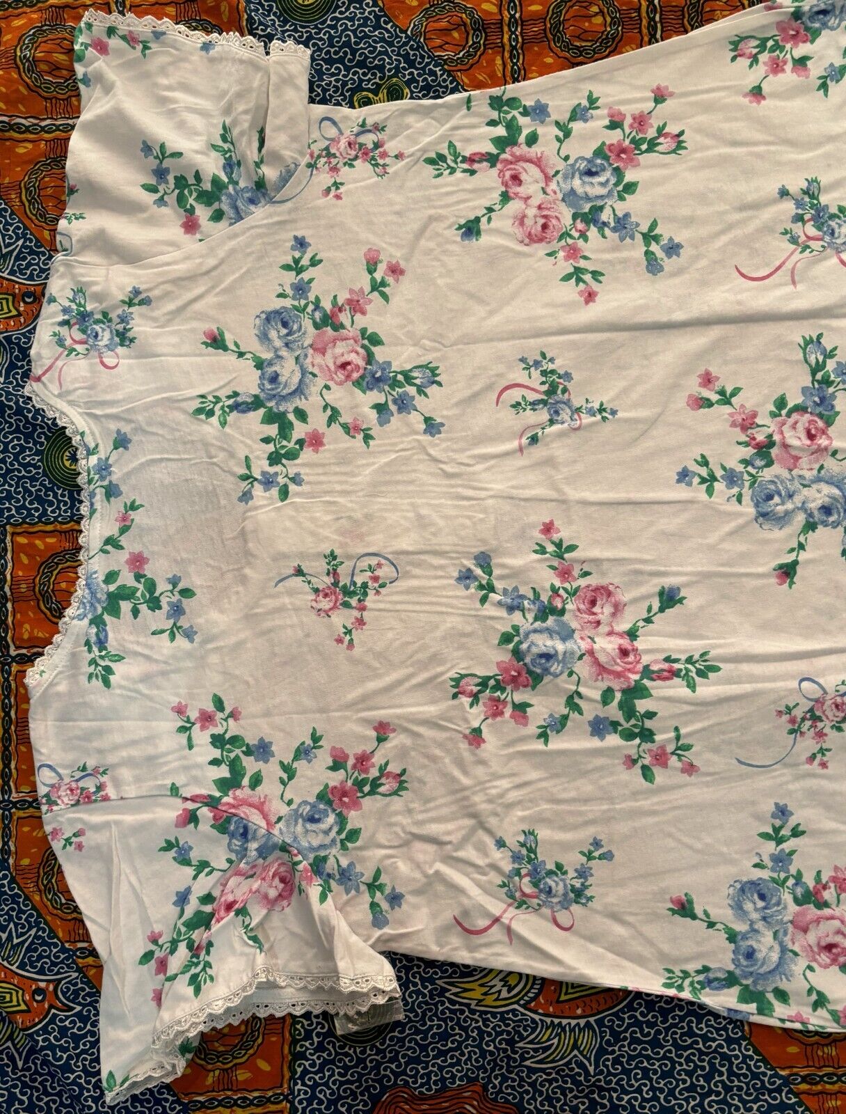 Only Necessities Plus Size  White Floral Long Pintucked Knit Nightgown Size 3X