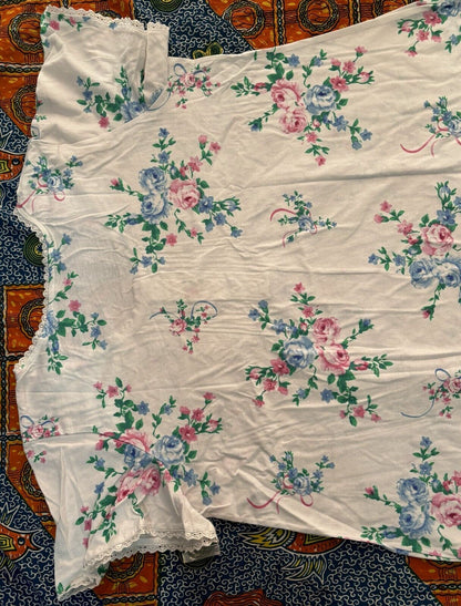 Only Necessities Plus Size  White Floral Long Pintucked Knit Nightgown Size 3X
