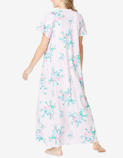Only Necessities Plus Size  White Floral Long Pintucked Knit Nightgown Size 3X