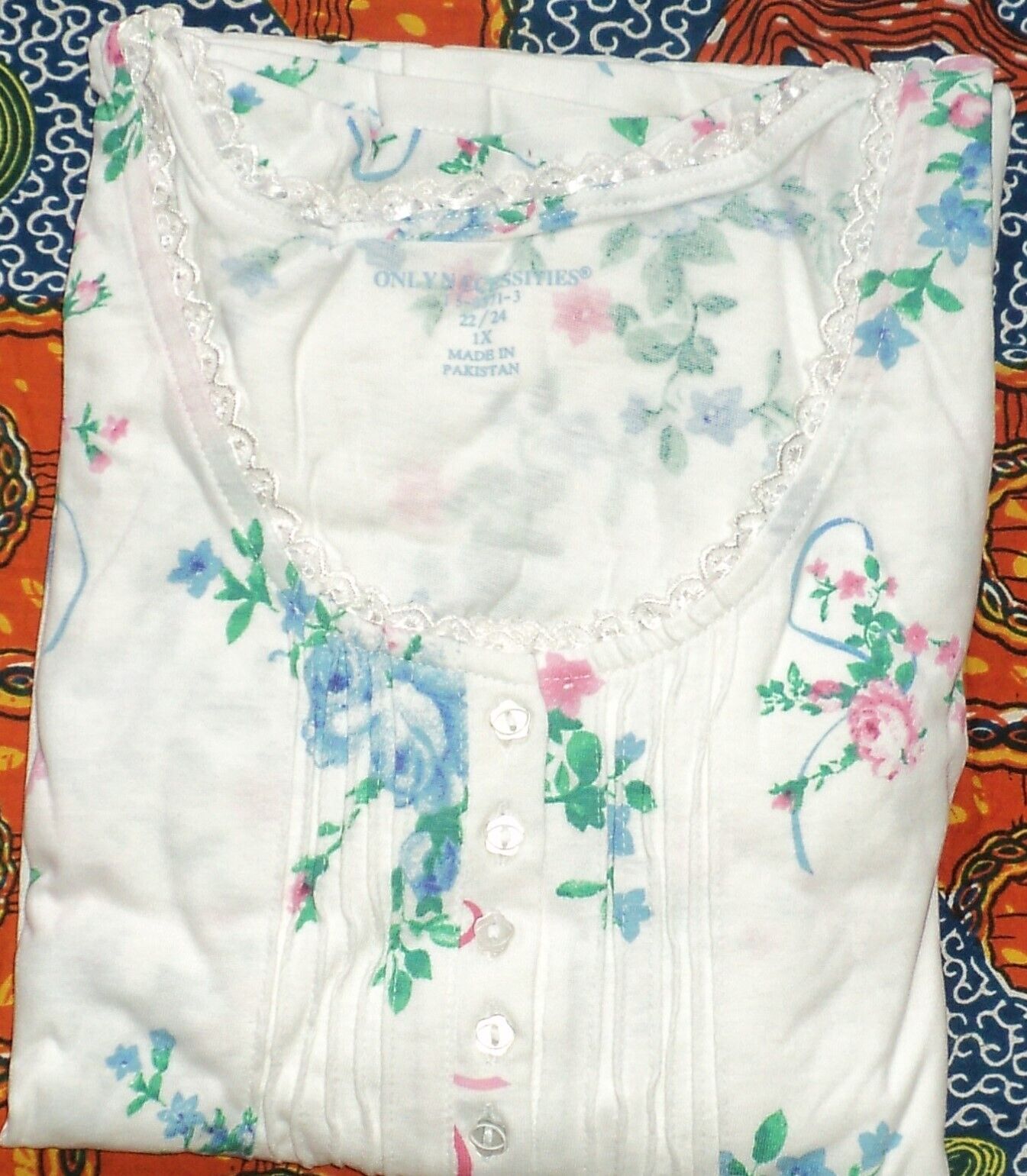 Only Necessities Plus Size  White Floral Long Pintucked Knit Nightgown Size 3X