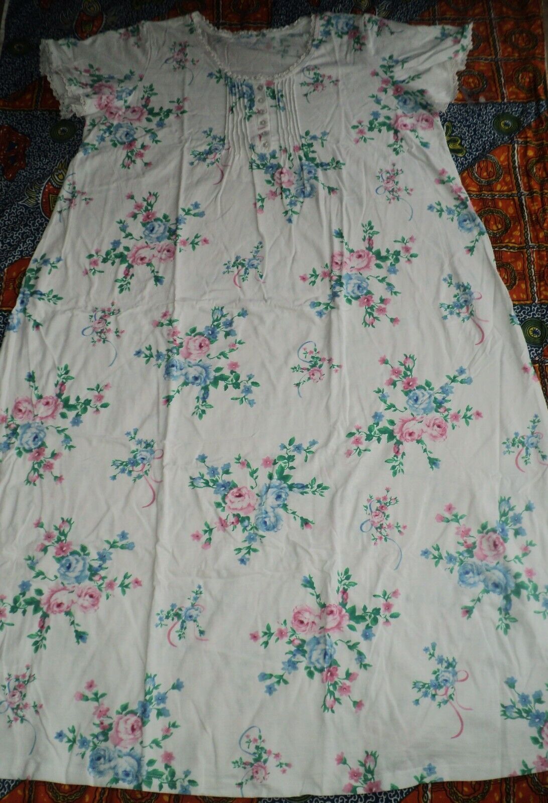 Only Necessities Plus Size  White Floral Long Pintucked Knit Nightgown Size 4X