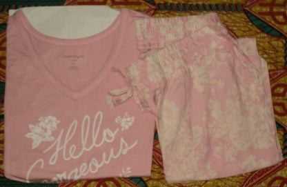 Dreams & Co. Plus Size Pink Hello Gorgeous Graphic Tee Pajama Set Size 1X-22/24