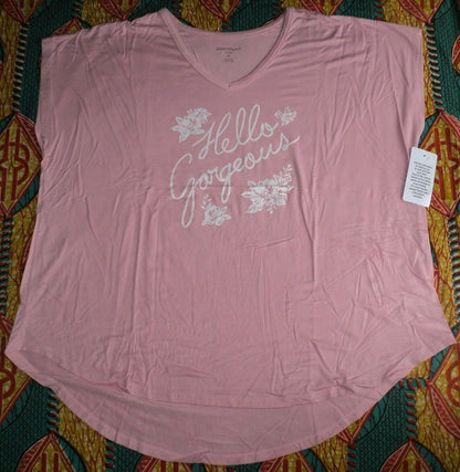 Dreams & Co. Plus Size Pink Hello Gorgeous Graphic Tee Pajama Set Size 1X-22/24