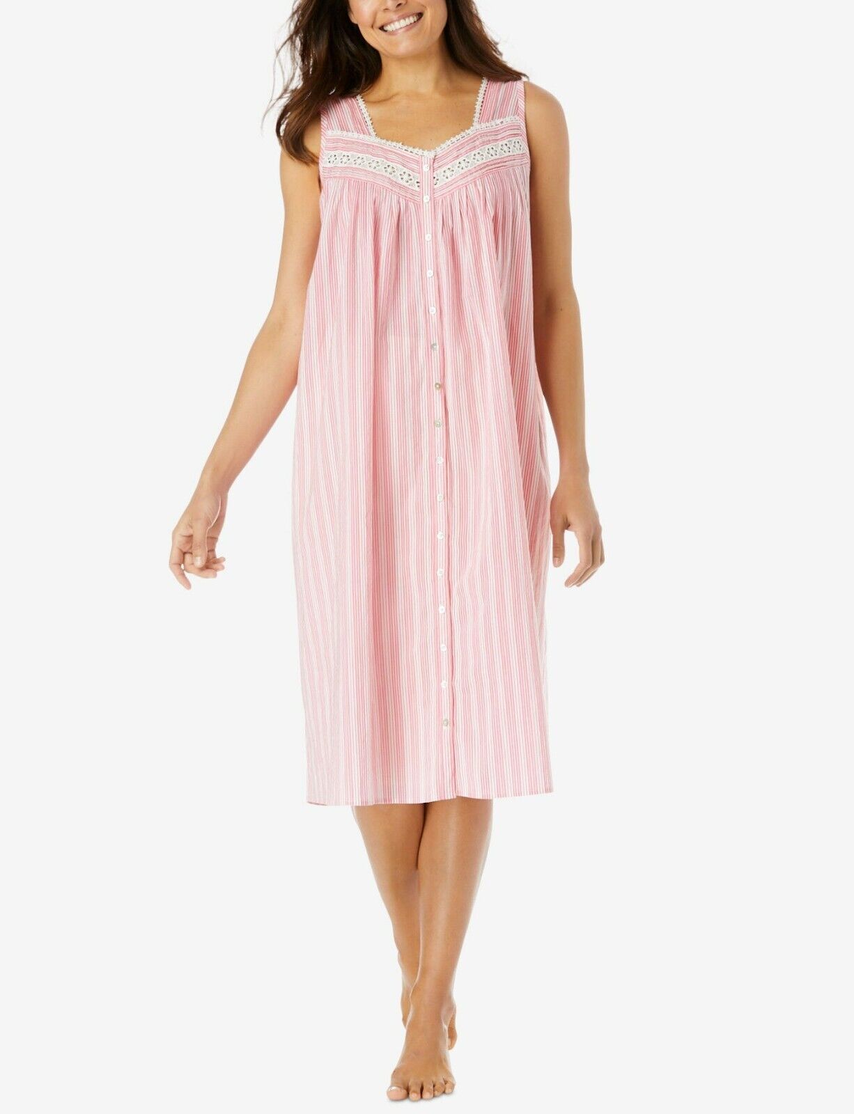 Dreams & Co. Plus Size Peony Petal Stripe Short Sleeveless Nightgown Size 4X