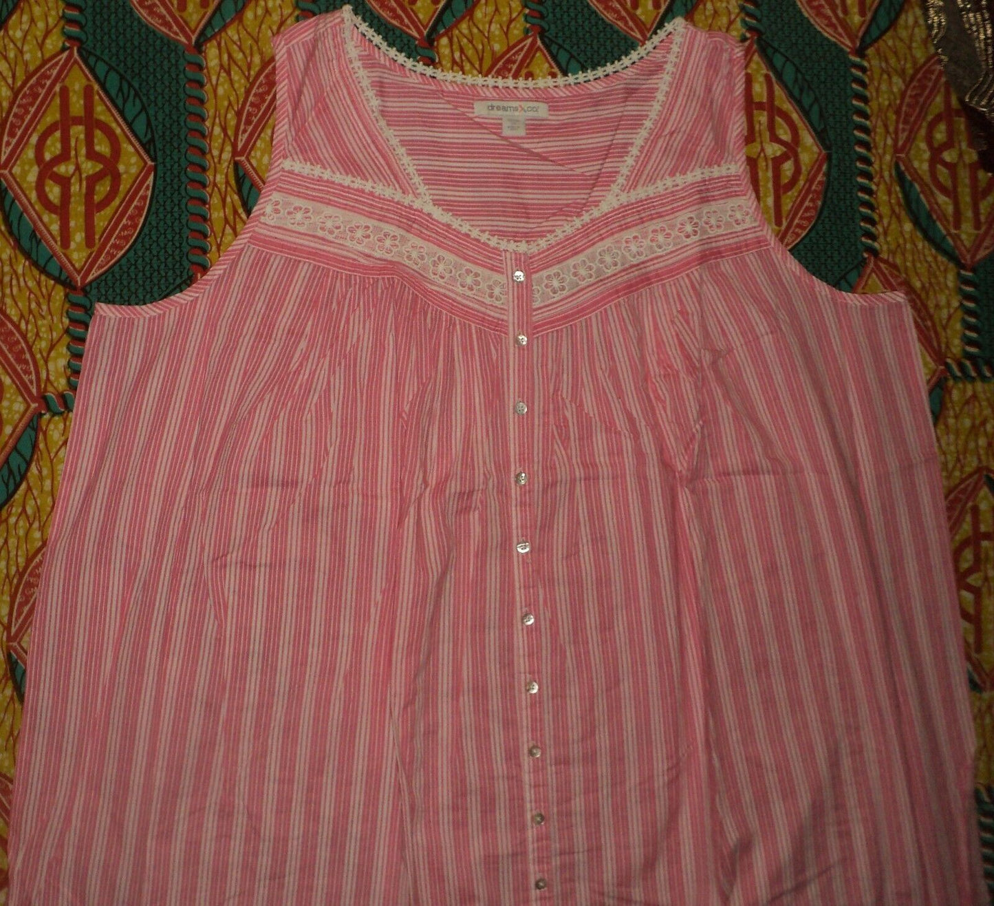 Dreams & Co. Plus Size Peony Petal Stripe Short Sleeveless Nightgown Size 4X