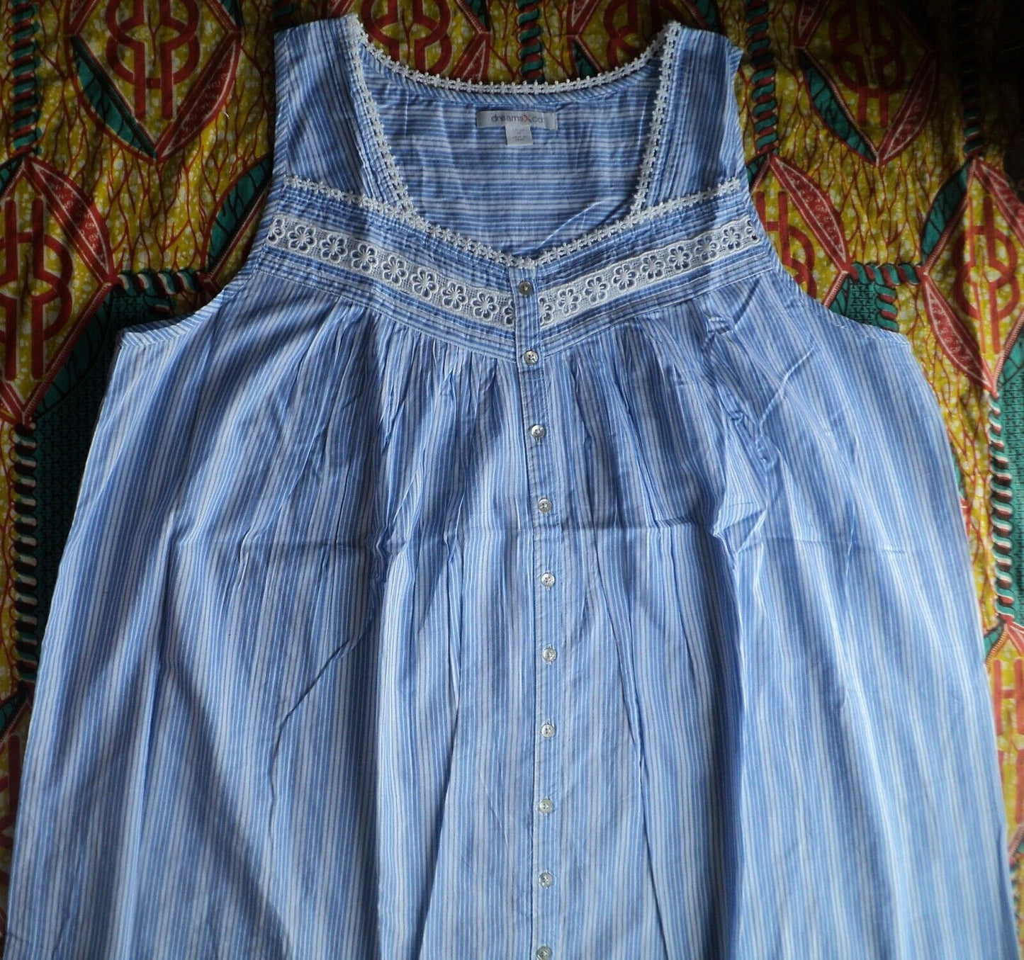 Dreams & Co. Plus Size French Blue Stripe Short Sleeveless Nightgown Size 3X