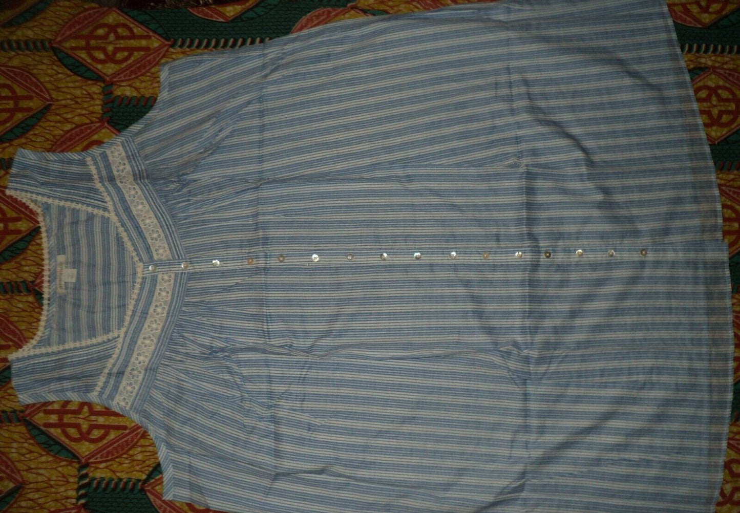 Dreams & Co. Plus Size French Blue Stripe Short Sleeveless Nightgown Size 3X