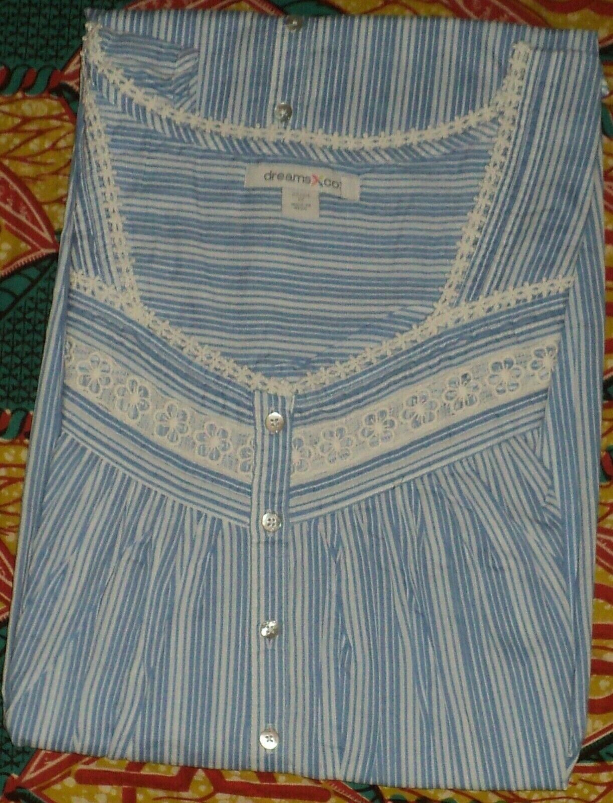 Dreams & Co. Plus Size French Blue Stripe Short Sleeveless Nightgown Size 5X