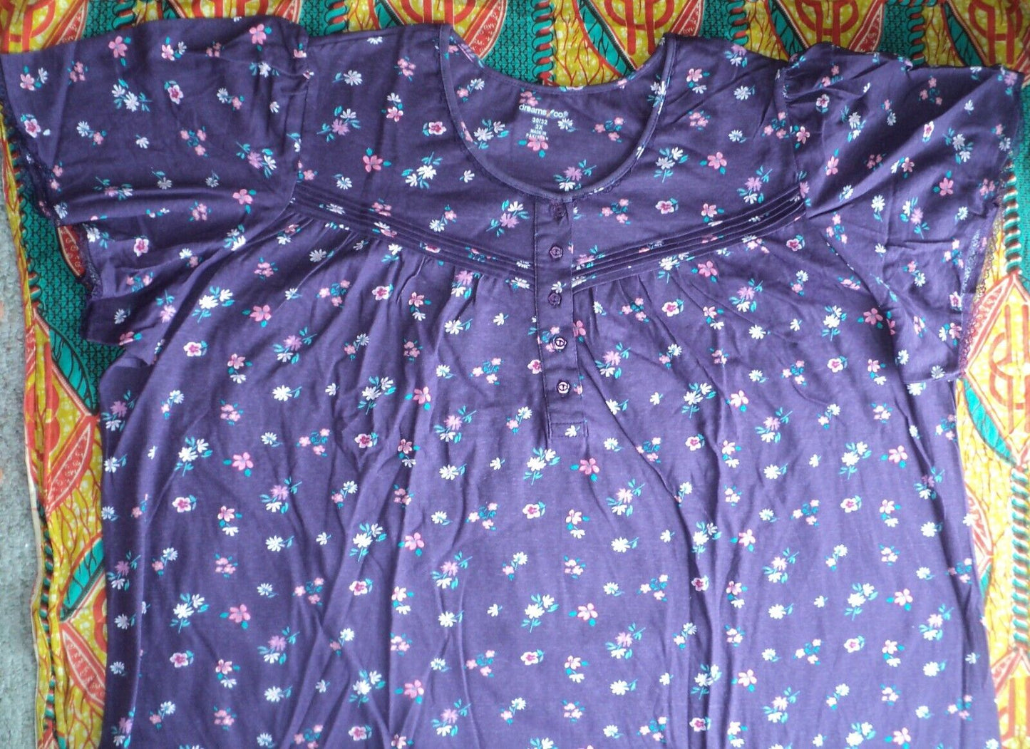 Dreams & Co. Plus Size Rich Violet Florals Long Cotton Knit Nightgown Size 2X