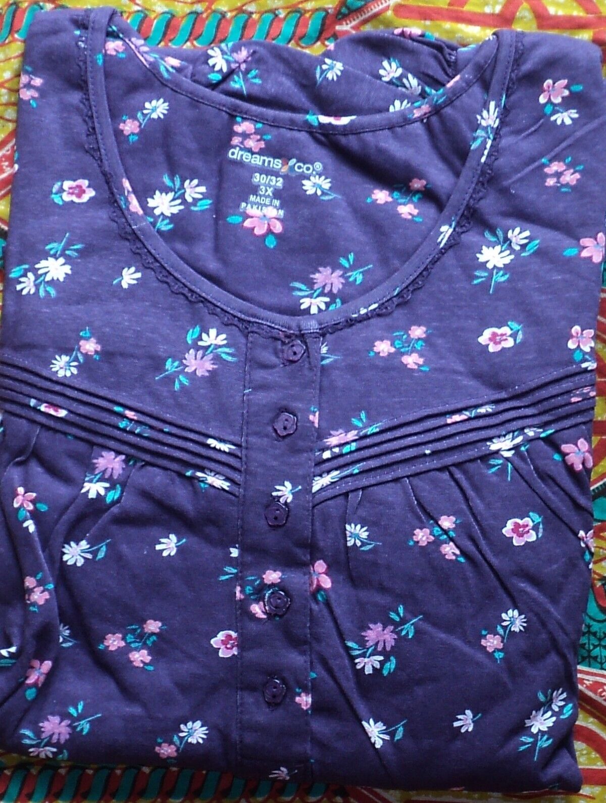 Dreams & Co. Plus Size Rich Violet Florals Long Cotton Knit Nightgown Size 2X