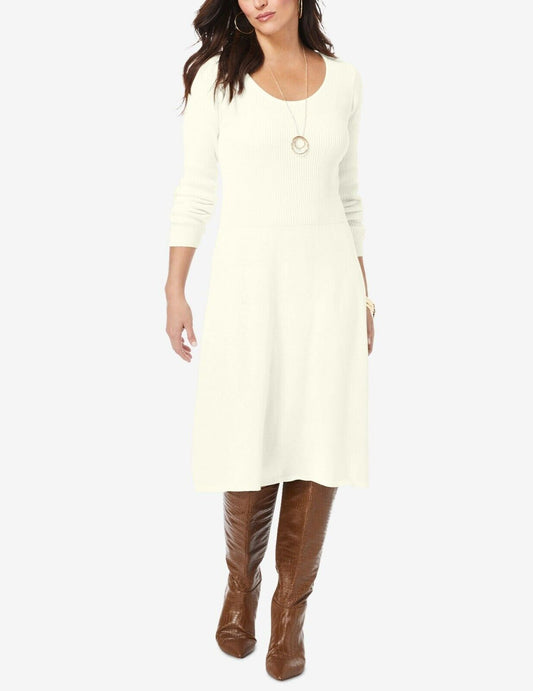 Jessica London Plus Size Ivory Cotton Ribbed Sweater Dress Size 18/20