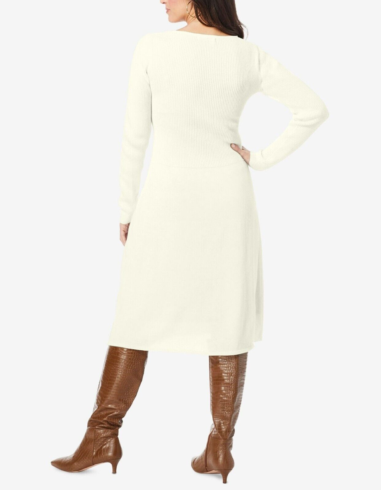 Jessica London Plus Size Ivory Cotton Ribbed Sweater Dress Size 18/20