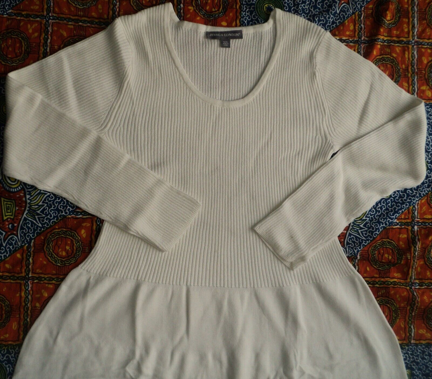 Jessica London Plus Size Ivory Cotton Ribbed Sweater Dress Size 26/28