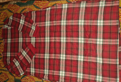 Dreams & Co Plus Size Classic Red Plaid Embroidered Cotton Flannel Lounger Sz 1X