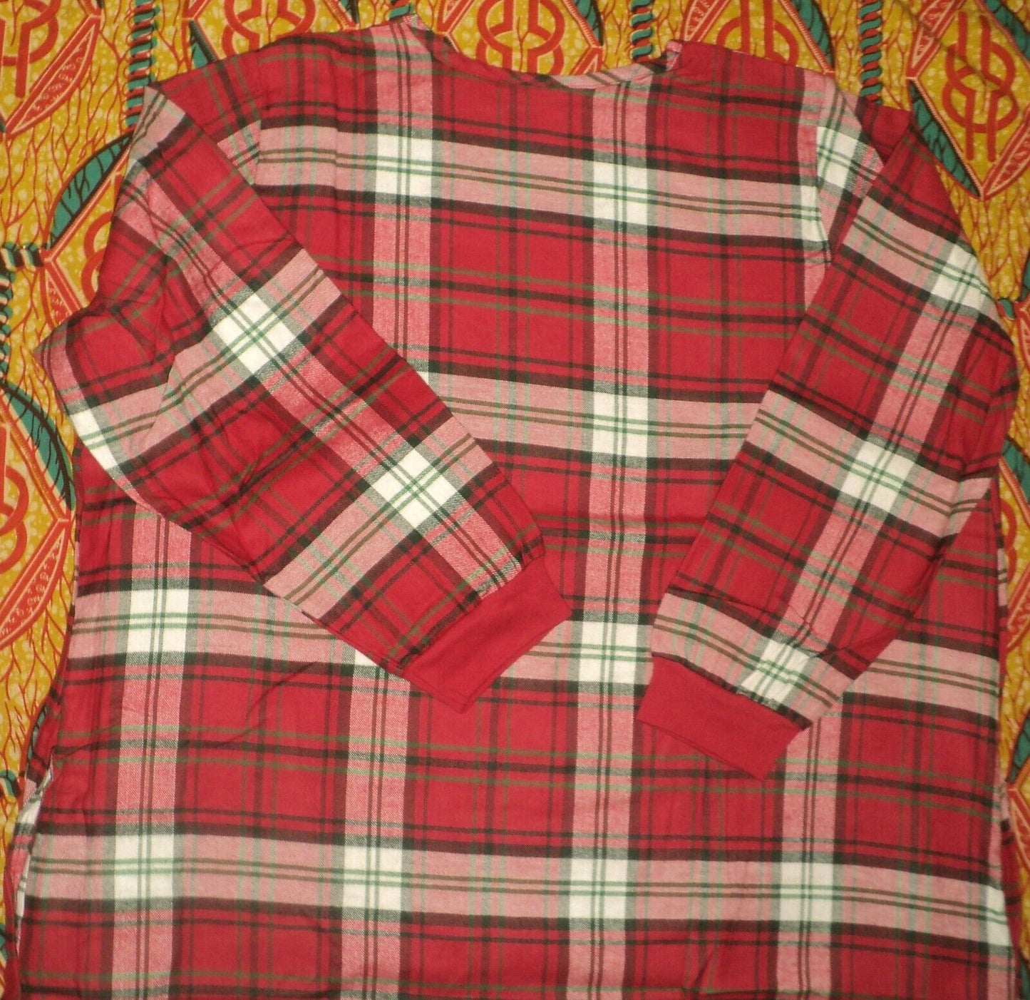 Dreams & Co Plus Size Classic Red Plaid Embroidered Cotton Flannel Lounger Sz 1X