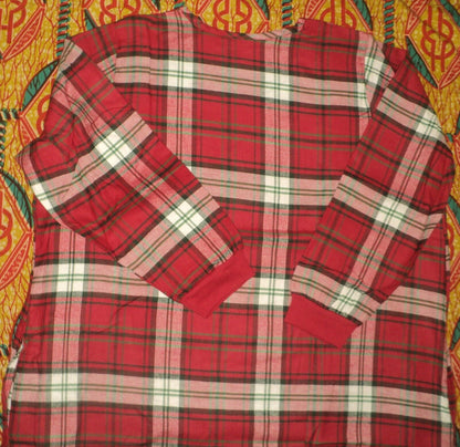 Dreams & Co Plus Size Classic Red Plaid Embroidered Cotton Flannel Lounger Sz 1X