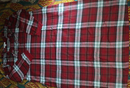 Dreams & Co Plus Size Classic Red Plaid Embroidered Cotton Flannel Lounger Sz 1X
