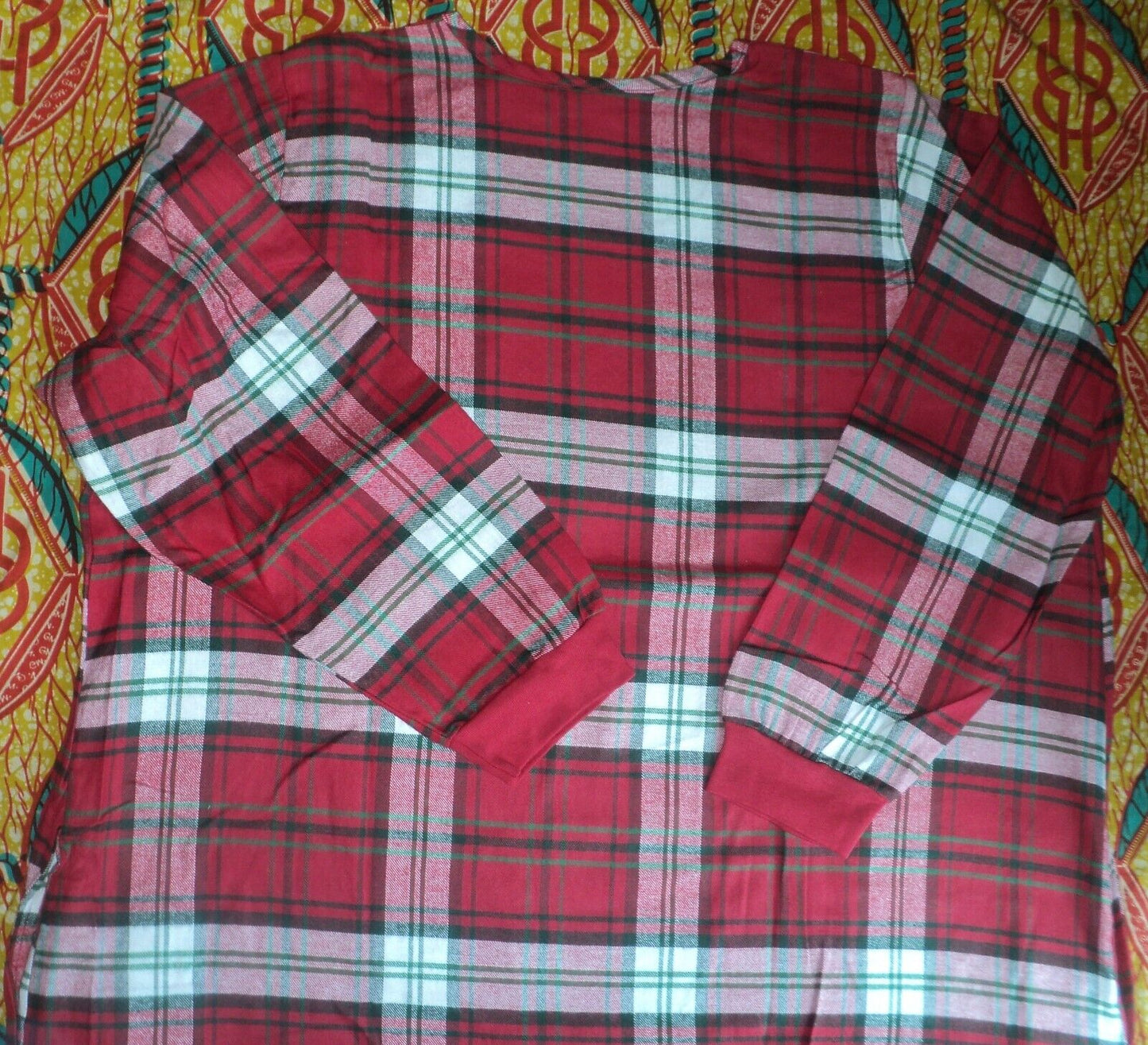 Dreams & Co Plus Size Classic Red Plaid Embroidered Cotton Flannel Lounger Sz 1X