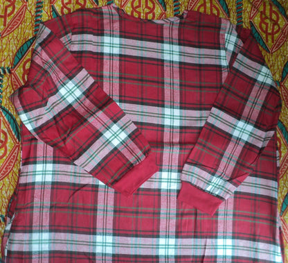 Dreams & Co Plus Size Classic Red Plaid Embroidered Cotton Flannel Lounger Sz 1X