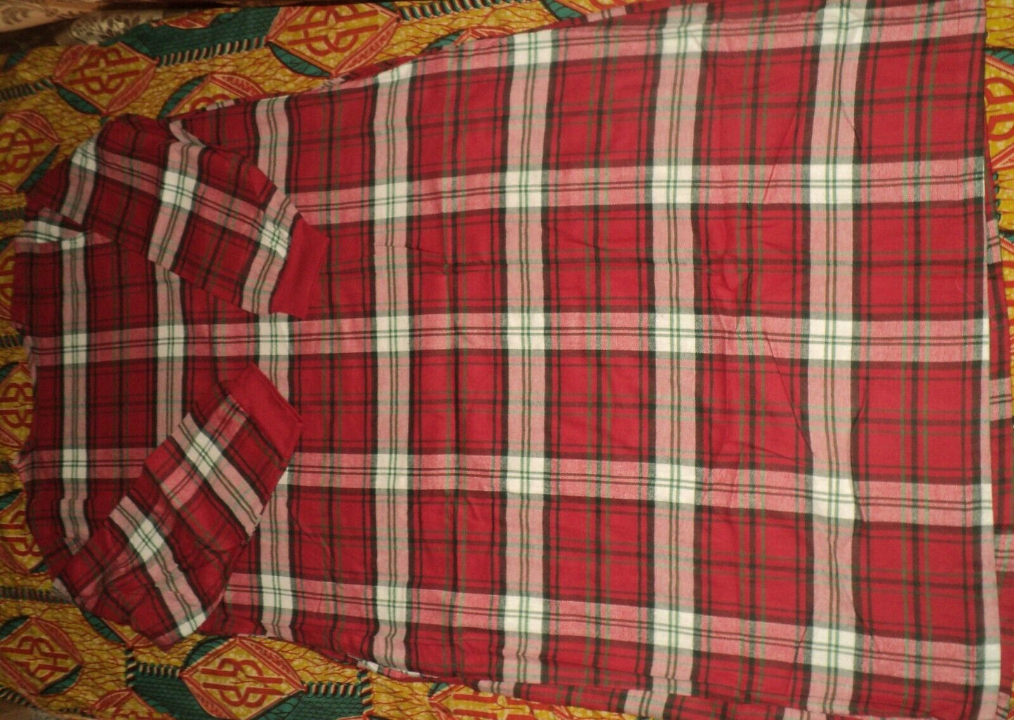 Dreams & Co Plus Size Classic Red Plaid Embroidered Cotton Flannel Lounger Sz 1X