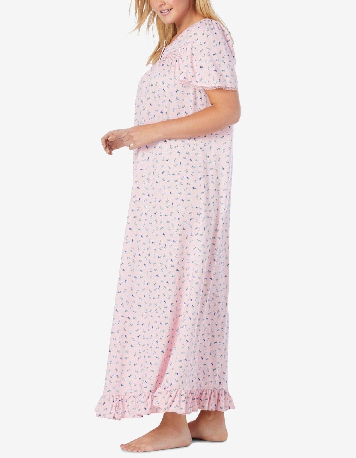 Dreams & Co. Plus Size Petite Pink Ditsy Long Cotton Knit Nightgown Size 3X