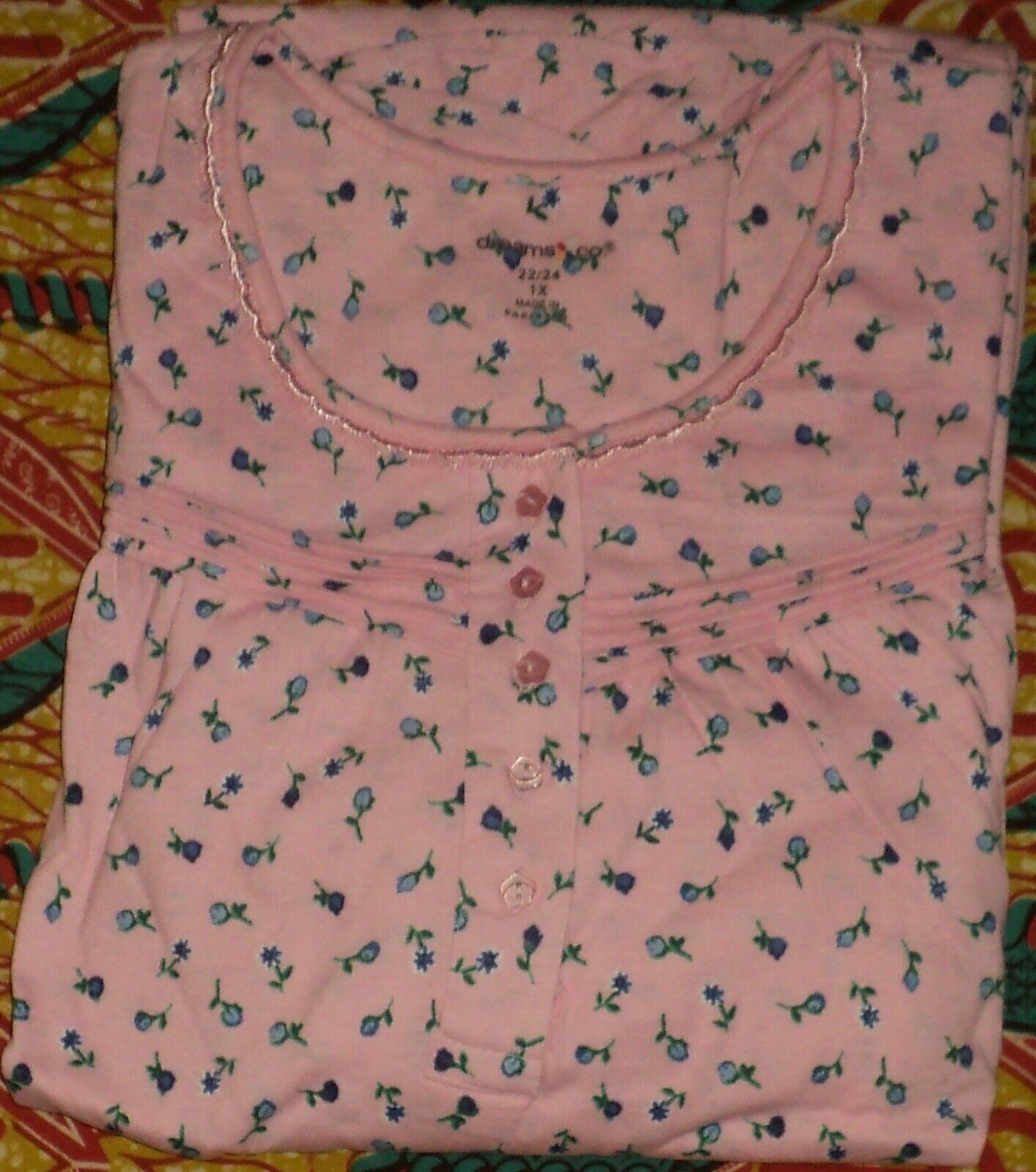 Dreams & Co. Plus Size Pink Ditsy Long Cotton Knit Nightgown Size 4X(34/36)