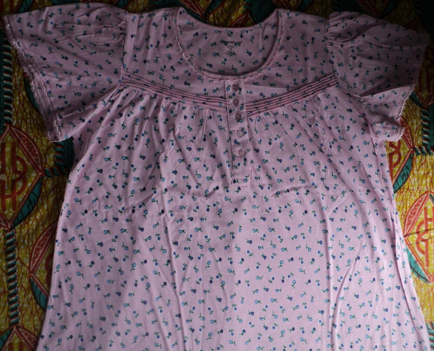 Dreams & Co. Plus Size Pink Ditsy Long Cotton Knit Nightgown Size 4X(34/36)