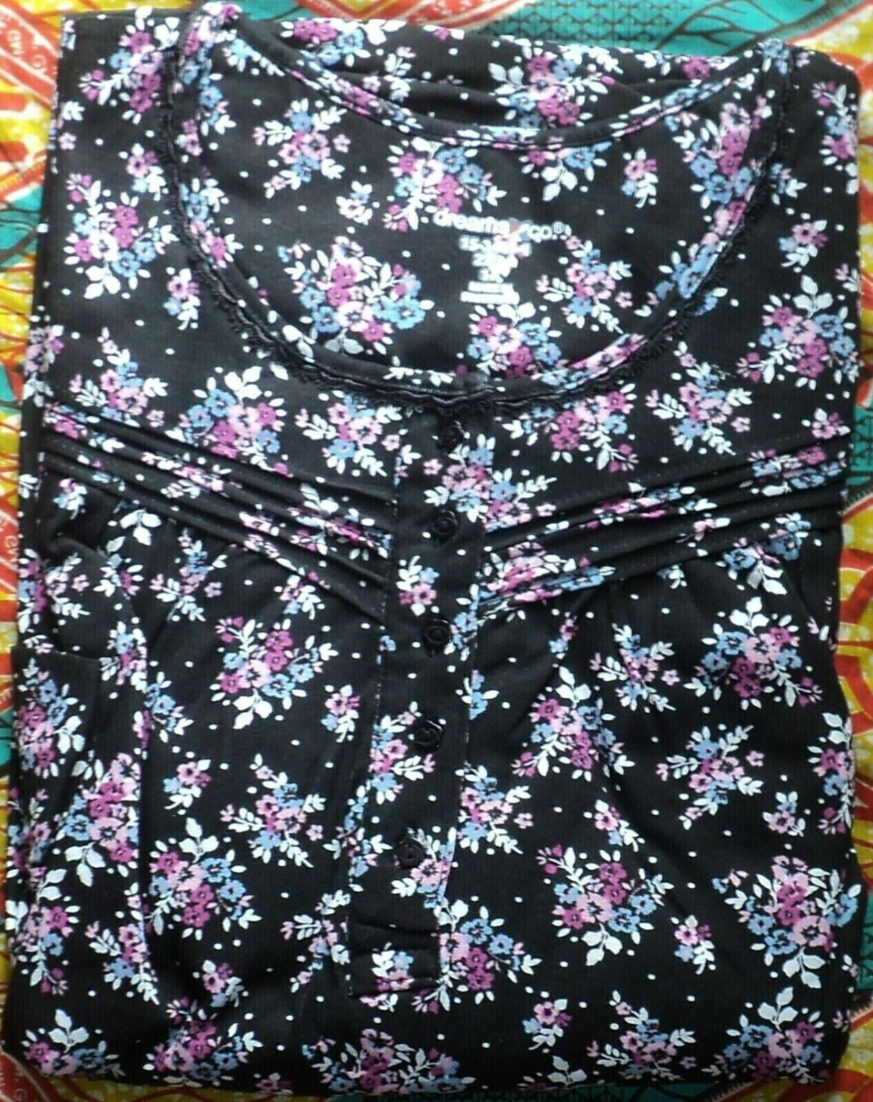 Dreams & Co. Plus Size Petite Black Bouquet Long Cotton Knit Nightgown Size 2X