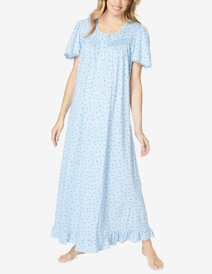 Dreams & Co. Plus Size Petite Sky Blue Ditsy Long Cotton Knit Nightgown Size 3X