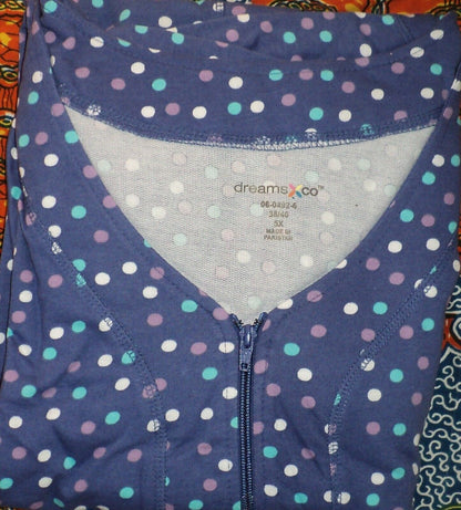 Dreams & Co. Plus Size Ultra Blue Multi Short Sleeves Long Zip-Front Robe Sz 5X