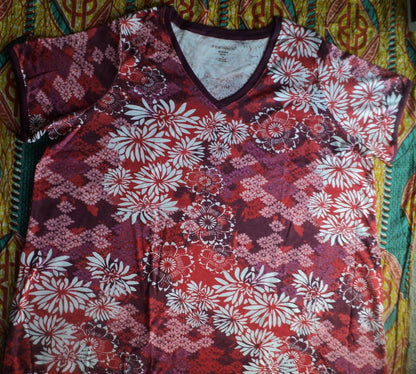 Dreams & Co. Plus Size Pomegranate Floral Long T-Shirt Lounger Size 4X(34/36)