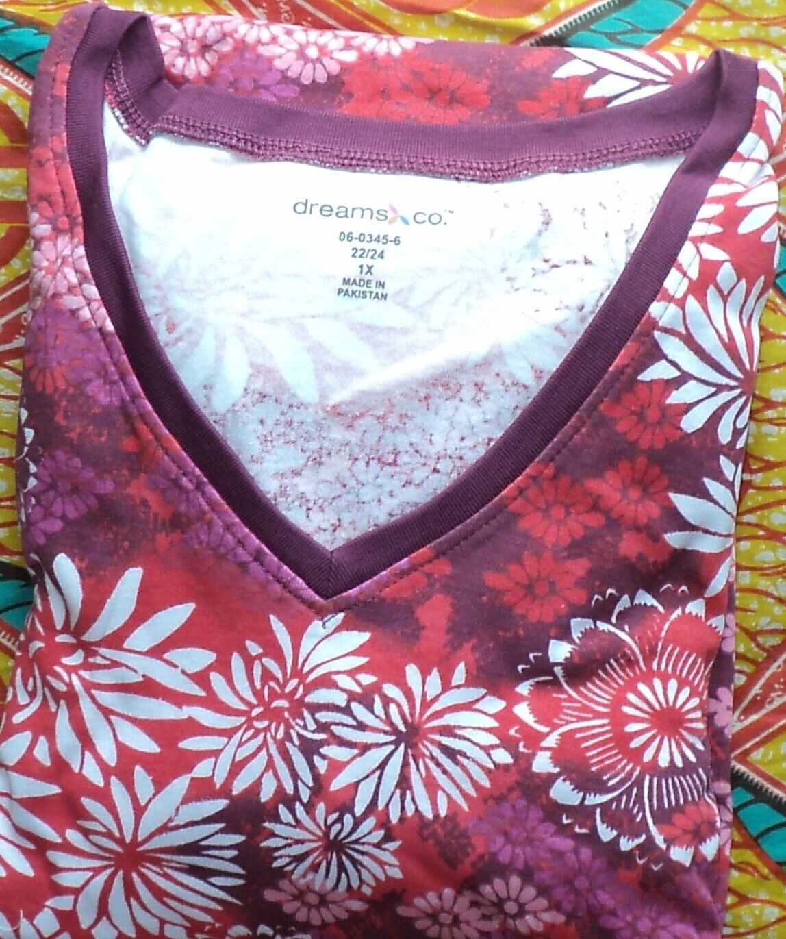 Dreams & Co. Plus Size Pomegranate Floral Long T-Shirt Lounger Size 4X(34/36)