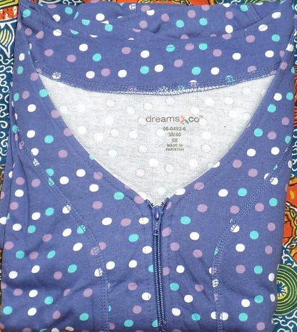 Dreams & Co. Plus Size Ultra Blue Multi Short Sleeves Long Zip-Front Robe Sz M